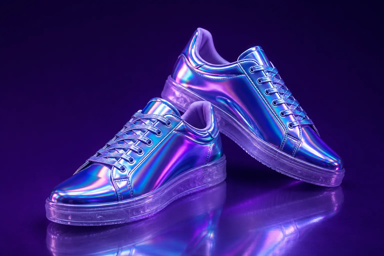 Sneakers Aurora con acabado metalizado holografico y suela de caucho clara