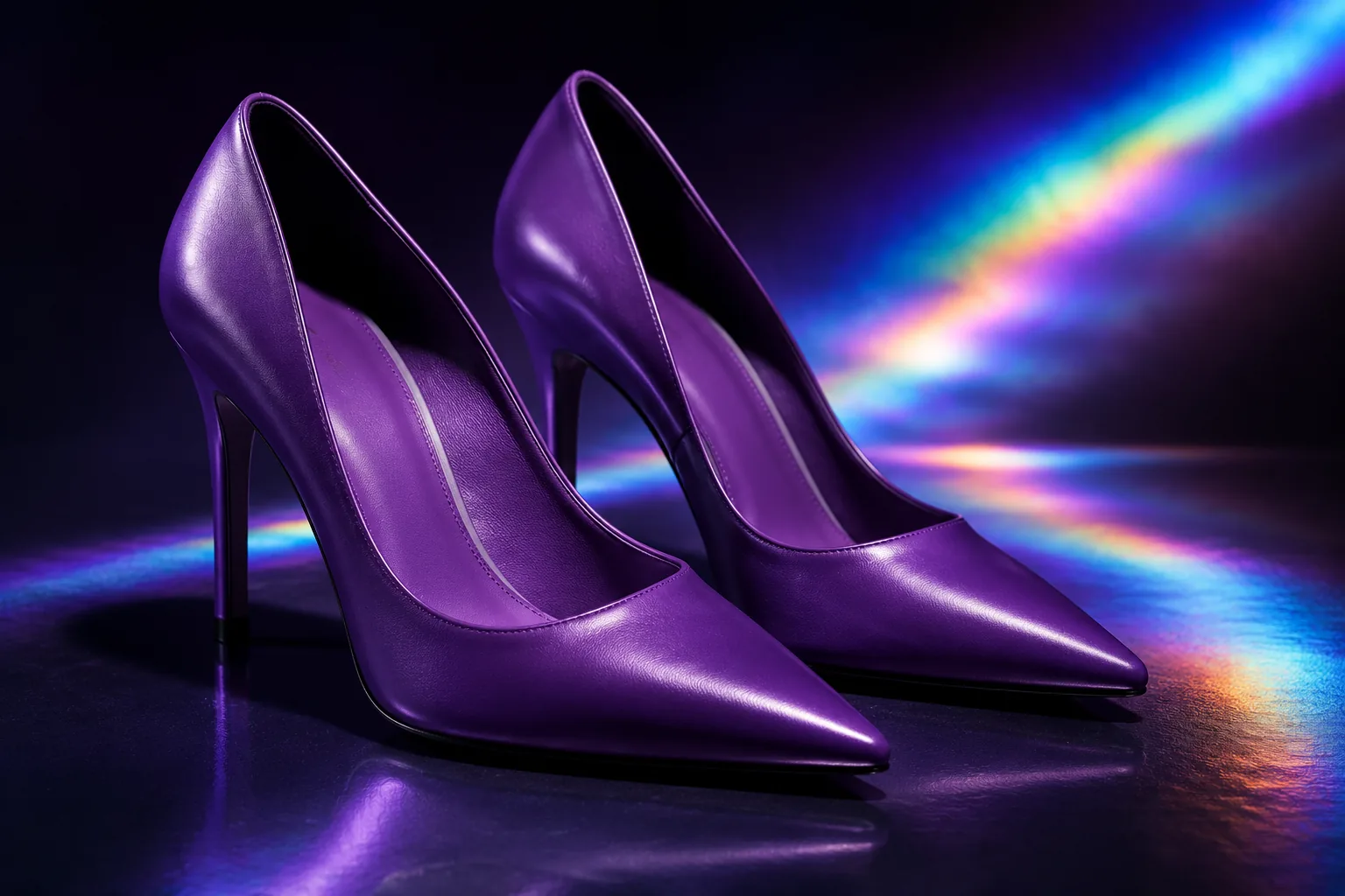 Tacones Iris de punta fina en piel violeta, tacon de 8,5 cm